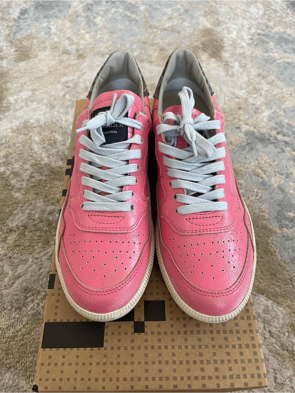 Women’s Pink Leather Low-Top Sneakers with Lace-Up Comfort